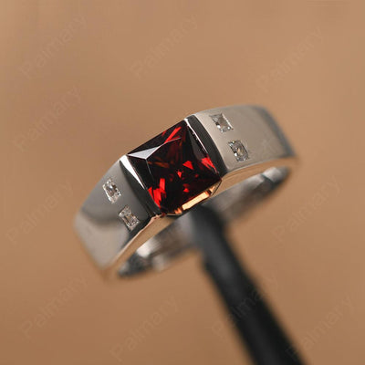 Princess Cut Garnet Ring For Men - Palmary