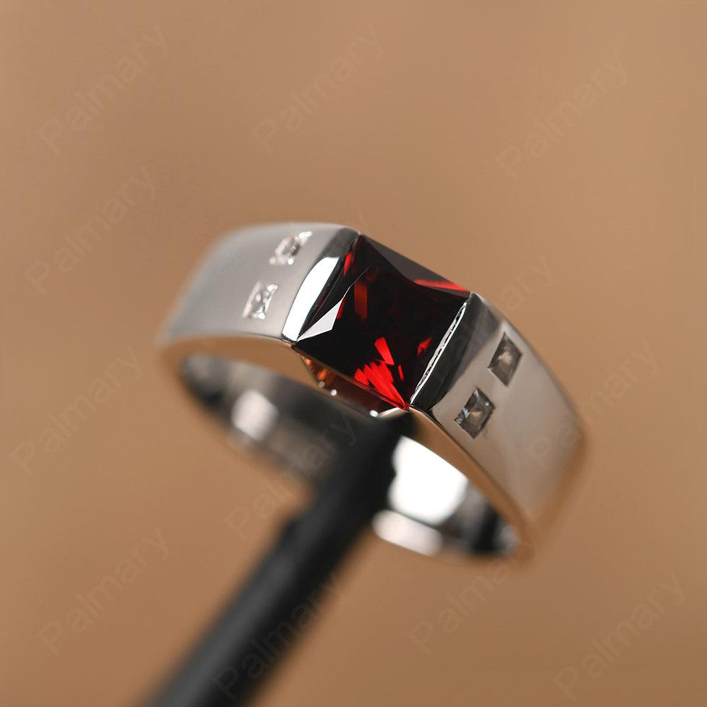 Princess Cut Garnet Ring For Men - Palmary