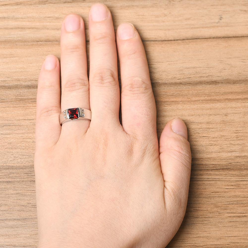 Princess Cut Garnet Ring For Men - Palmary