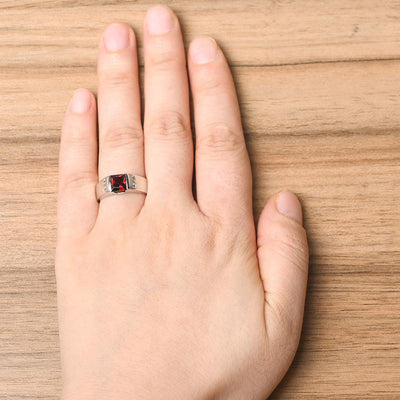 Princess Cut Garnet Ring For Men - Palmary