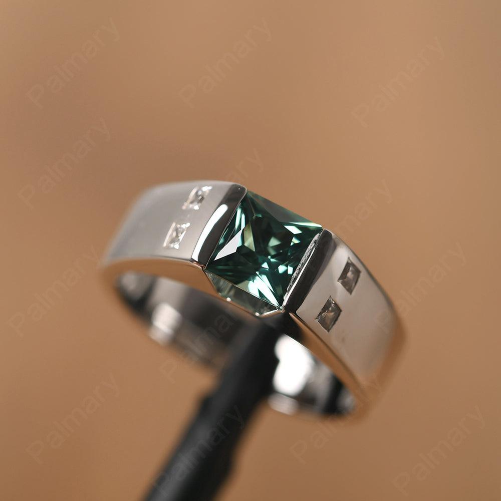 Princess Cut Green Sapphire Ring For Men - Palmary