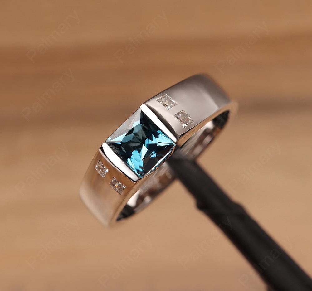 Princess Cut London Blue Topaz Ring For Men - Palmary