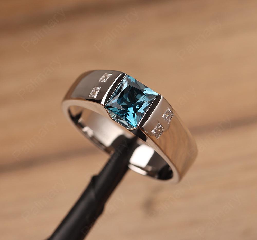 Princess Cut London Blue Topaz Ring For Men - Palmary