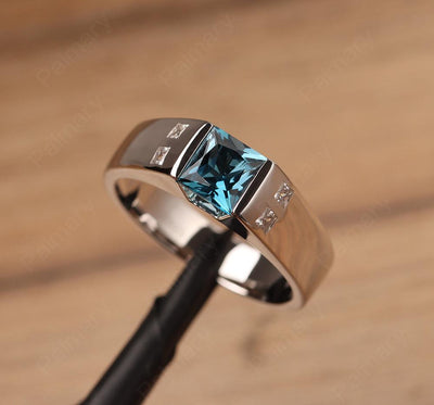Princess Cut London Blue Topaz Ring For Men - Palmary