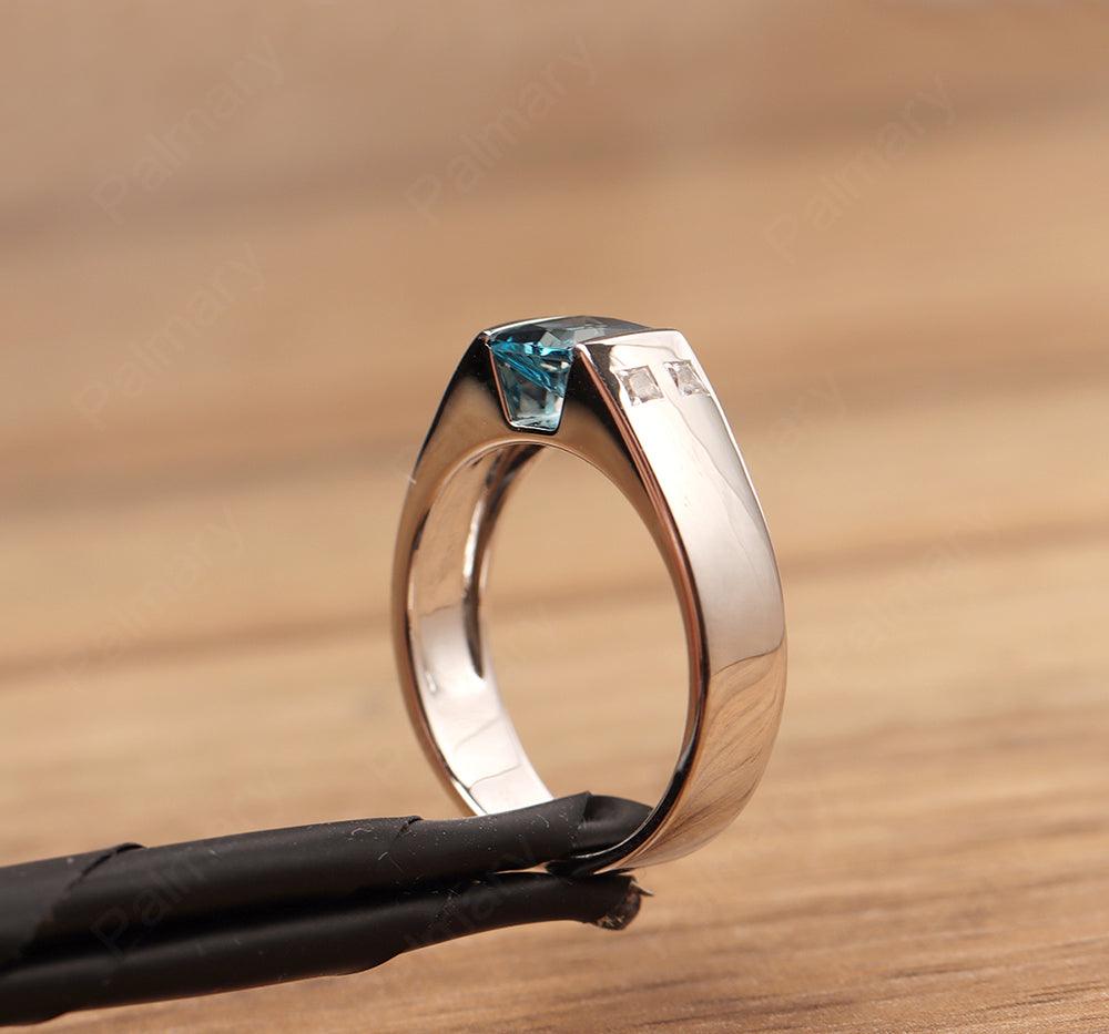 Princess Cut London Blue Topaz Ring For Men - Palmary
