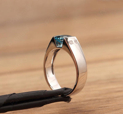 Princess Cut London Blue Topaz Ring For Men - Palmary