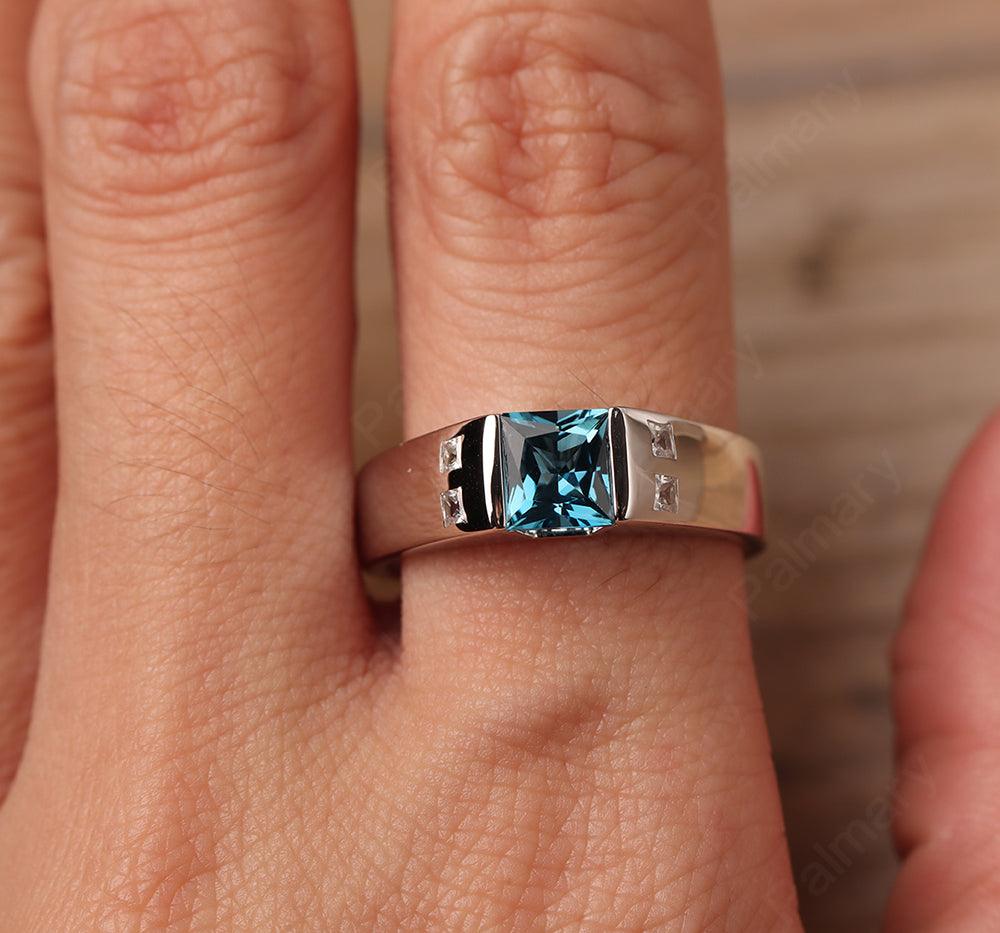 Princess Cut London Blue Topaz Ring For Men - Palmary