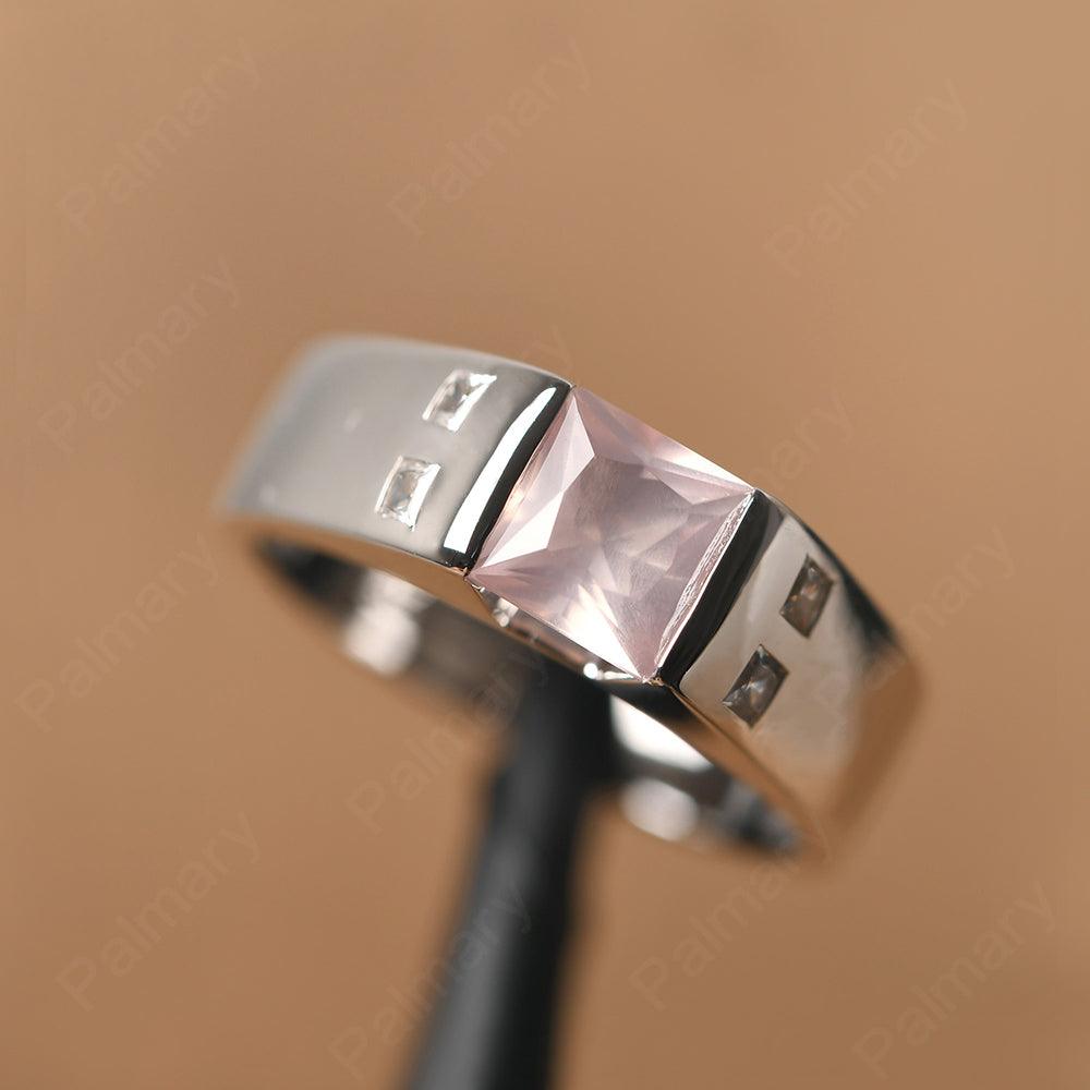 Princess Cut Rose Quartz Ring For Men - Palmary