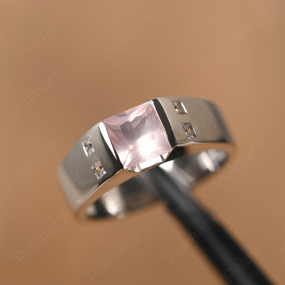 Princess Cut Rose Quartz Ring For Men - Palmary
