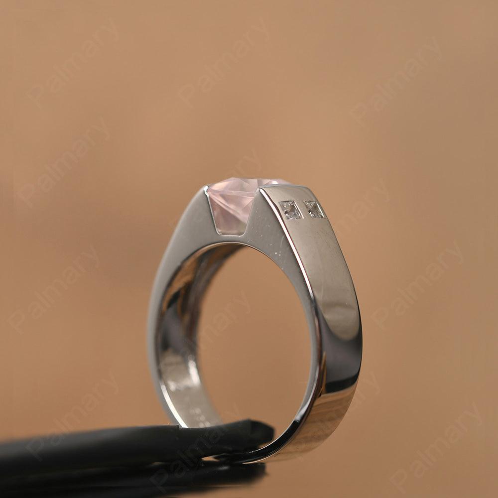 Princess Cut Rose Quartz Ring For Men - Palmary