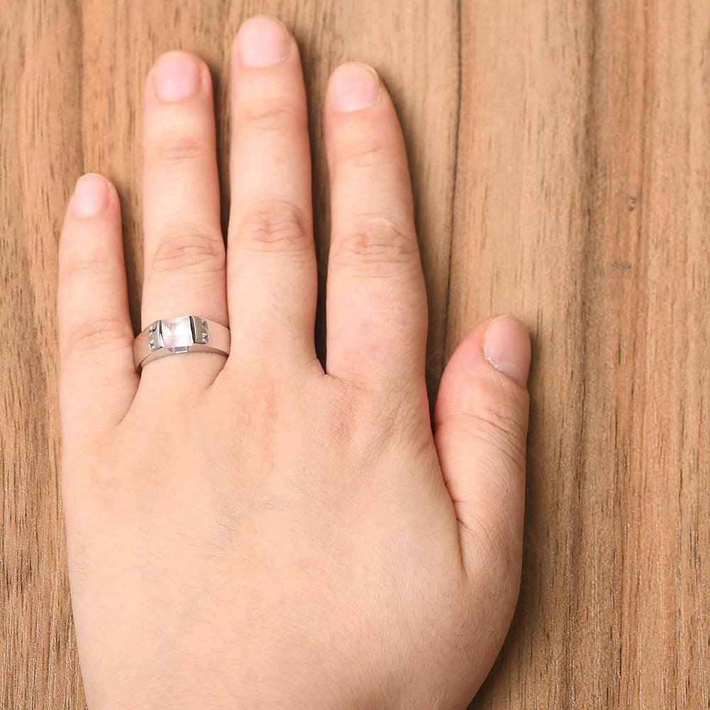 Princess Cut Rose Quartz Ring For Men - Palmary