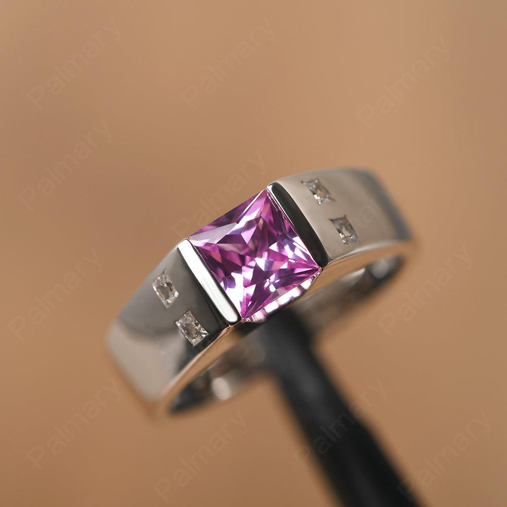 Princess Cut Pink Sapphire Ring For Men - Palmary