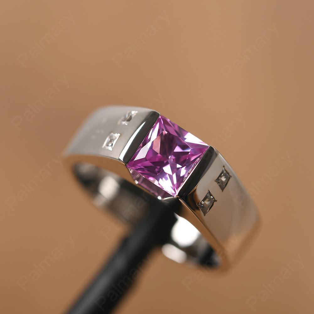 Princess Cut Pink Sapphire Ring For Men - Palmary