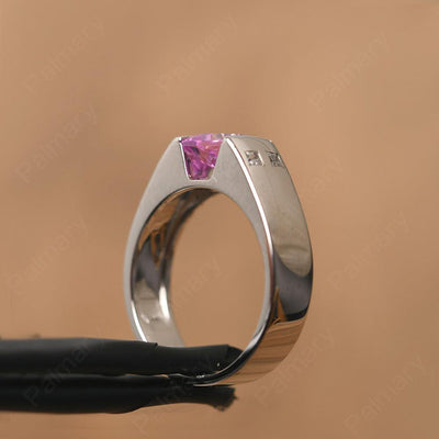 Princess Cut Pink Sapphire Ring For Men - Palmary