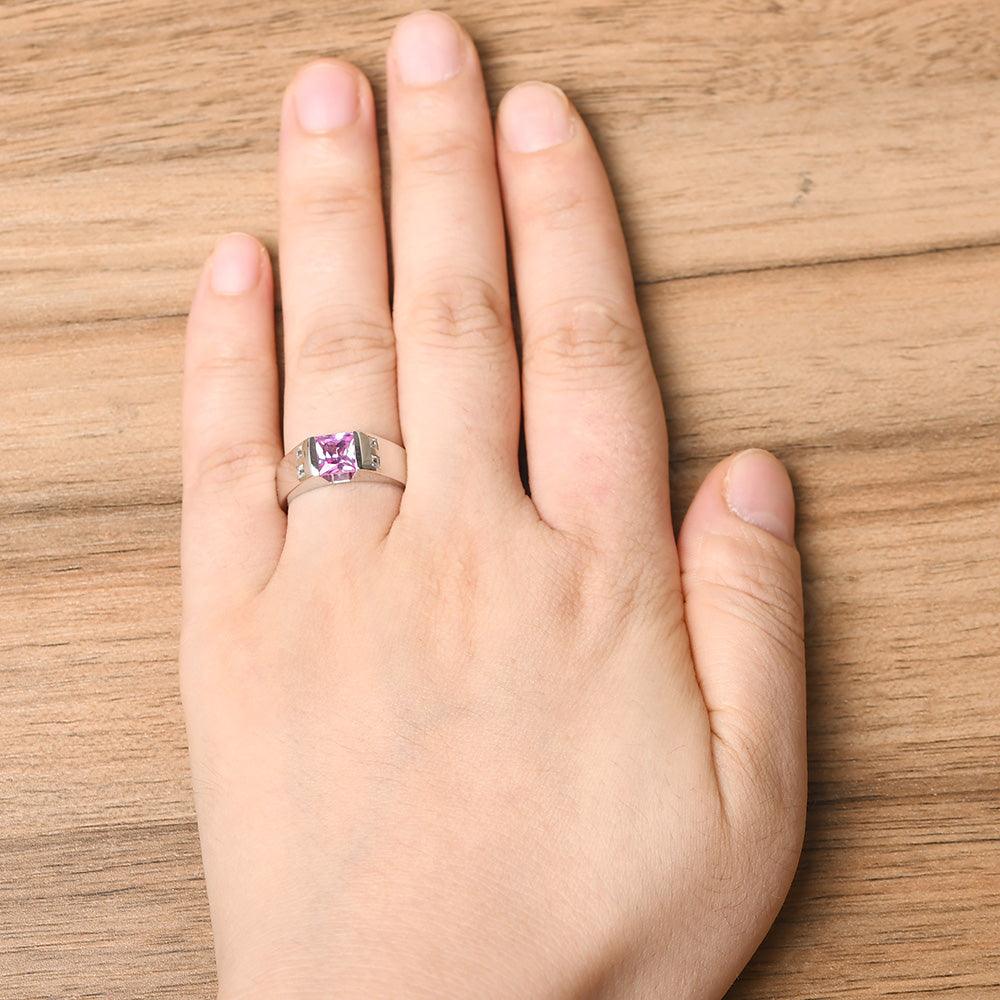 Princess Cut Pink Sapphire Ring For Men - Palmary