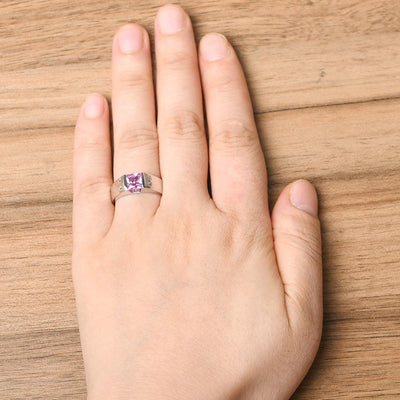 Princess Cut Pink Sapphire Ring For Men - Palmary