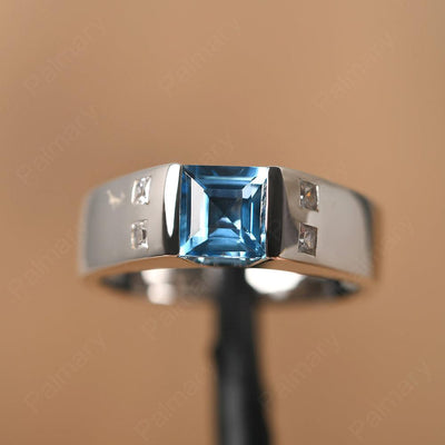 Square Cut Swiss Blue Topaz Ring For Men - Palmary