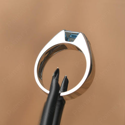 Square Cut Swiss Blue Topaz Ring For Men - Palmary