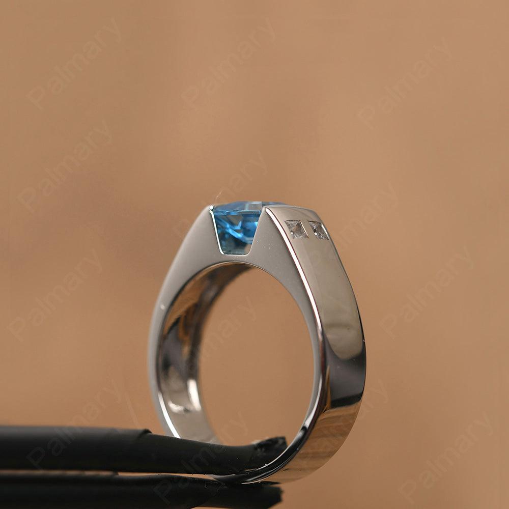 Square Cut Swiss Blue Topaz Ring For Men - Palmary