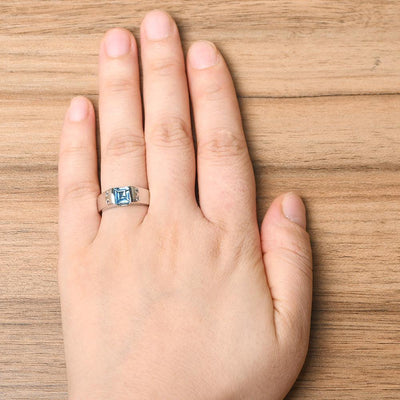 Square Cut Swiss Blue Topaz Ring For Men - Palmary