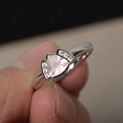 Trillion Cut Rose Quartz Alternative Engagement Rings - Palmary