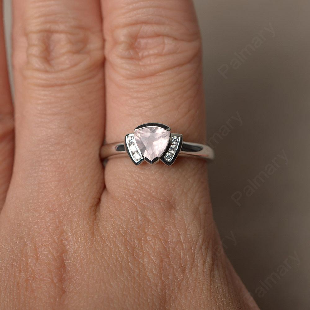 Trillion Cut Rose Quartz Alternative Engagement Rings - Palmary