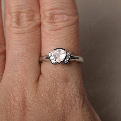 Trillion Cut Rose Quartz Alternative Engagement Rings - Palmary