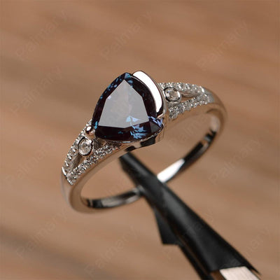 Trillion Cut Split Alexandrite Wedding Rings - Palmary