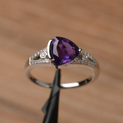 Trillion Cut Split Amethyst Wedding Rings - Palmary