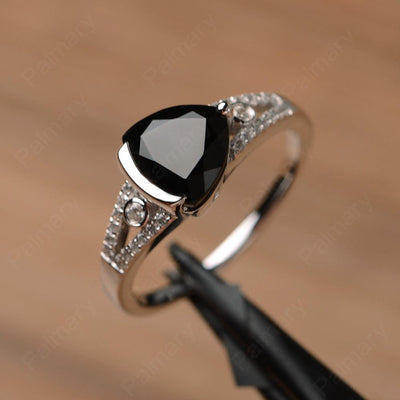 Trillion Cut Split Black Spinel Wedding Rings - Palmary