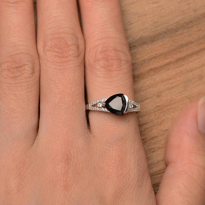 Trillion Cut Split Black Spinel Wedding Rings - Palmary