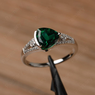 Trillion Cut Split Emerald Wedding Rings - Palmary