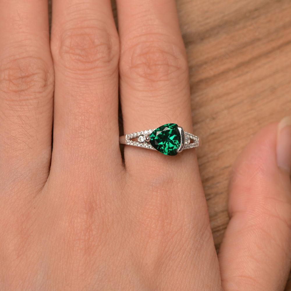 Trillion Cut Split Emerald Wedding Rings - Palmary