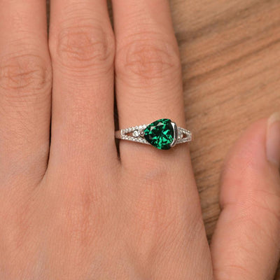 Trillion Cut Split Emerald Wedding Rings - Palmary