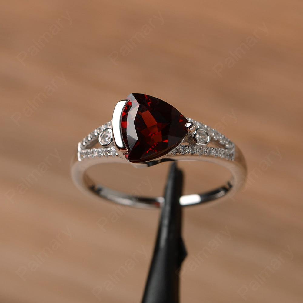 Trillion Cut Split Garnet Wedding Rings - Palmary