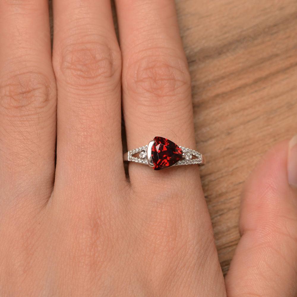 Trillion Cut Split Garnet Wedding Rings - Palmary
