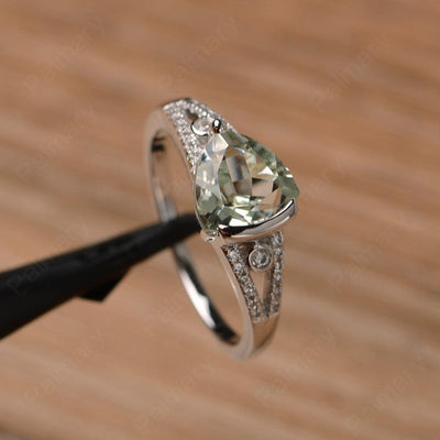 Trillion Cut Split Green Amethyst Wedding Rings - Palmary