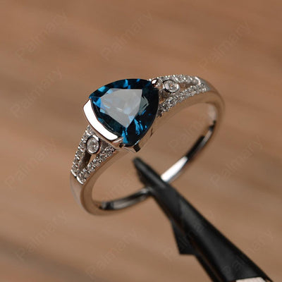 Trillion Cut Split London Blue Topaz Wedding Rings - Palmary
