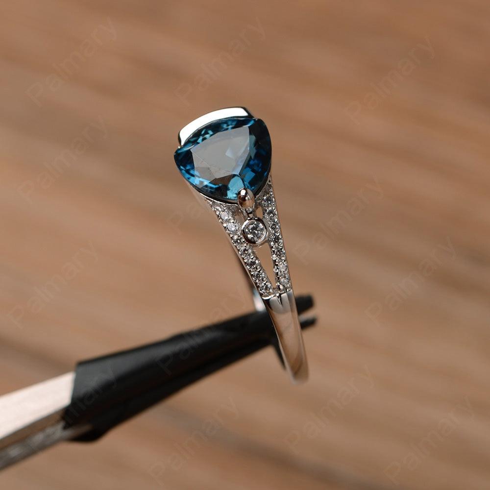 Trillion Cut Split London Blue Topaz Wedding Rings - Palmary