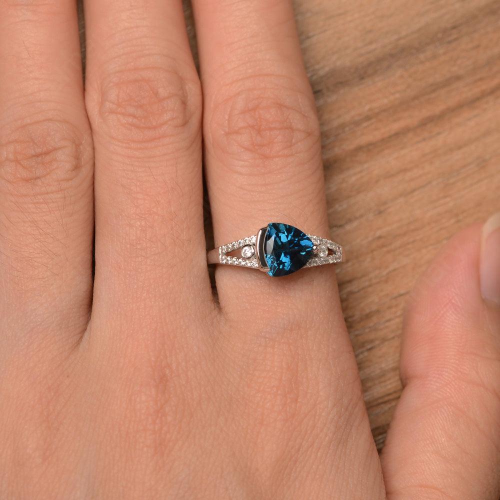Trillion Cut Split London Blue Topaz Wedding Rings - Palmary