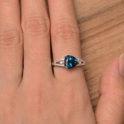 Trillion Cut Split London Blue Topaz Wedding Rings - Palmary