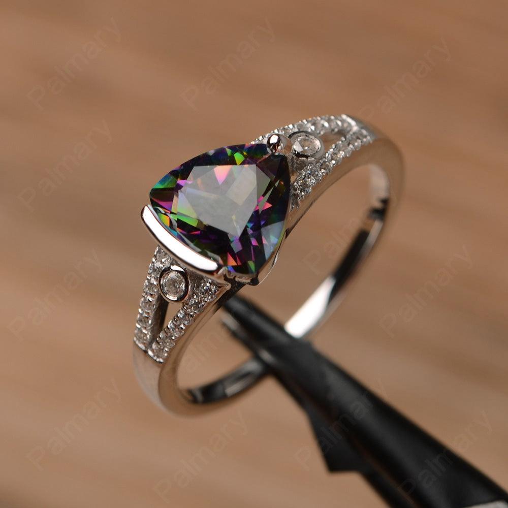 Trillion Cut Split Mystic Topaz Wedding Rings - Palmary