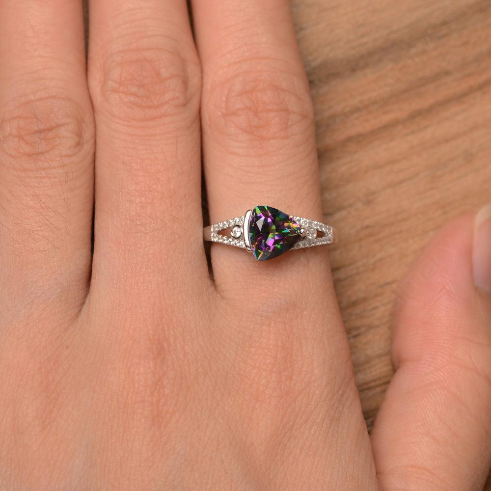 Trillion Cut Split Mystic Topaz Wedding Rings - Palmary