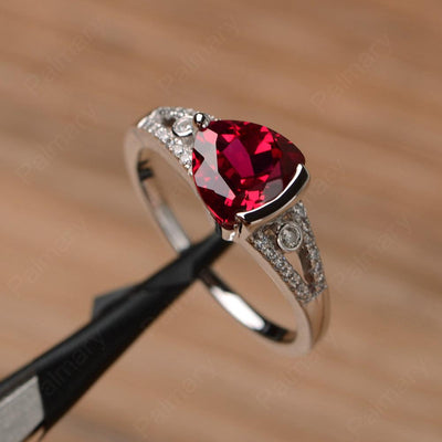 Trillion Cut Split Ruby Wedding Rings - Palmary