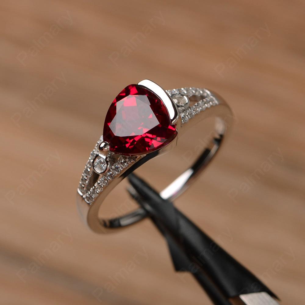 Trillion Cut Split Ruby Wedding Rings - Palmary