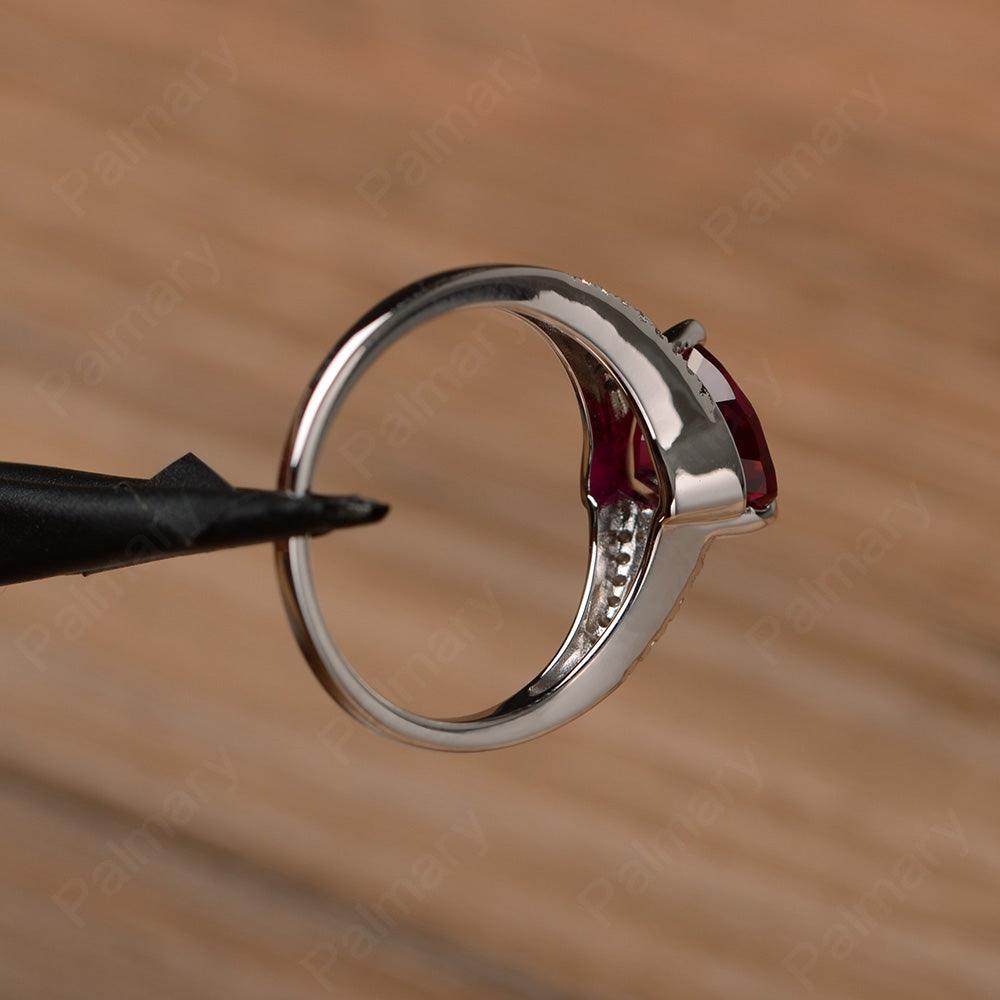 Trillion Cut Split Ruby Wedding Rings - Palmary