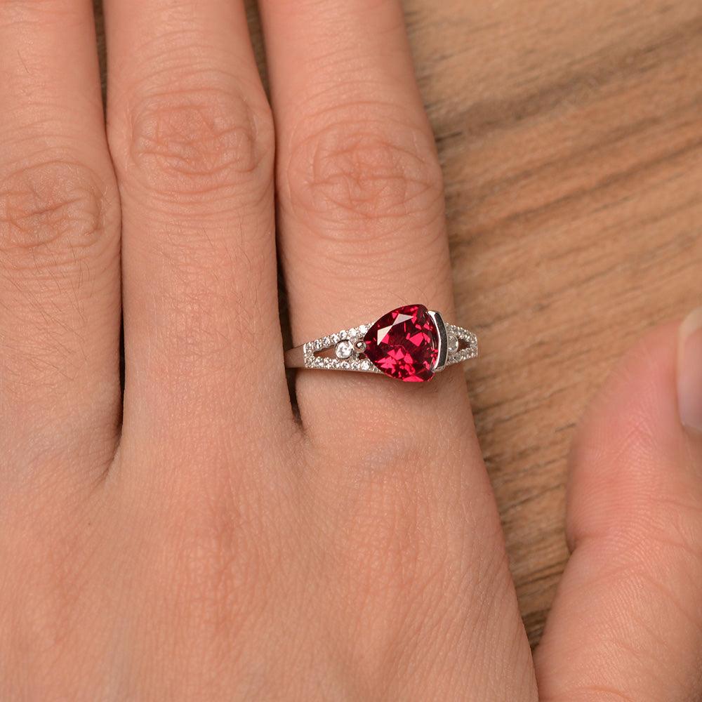 Trillion Cut Split Ruby Wedding Rings - Palmary