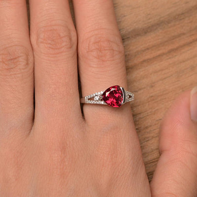 Trillion Cut Split Ruby Wedding Rings - Palmary