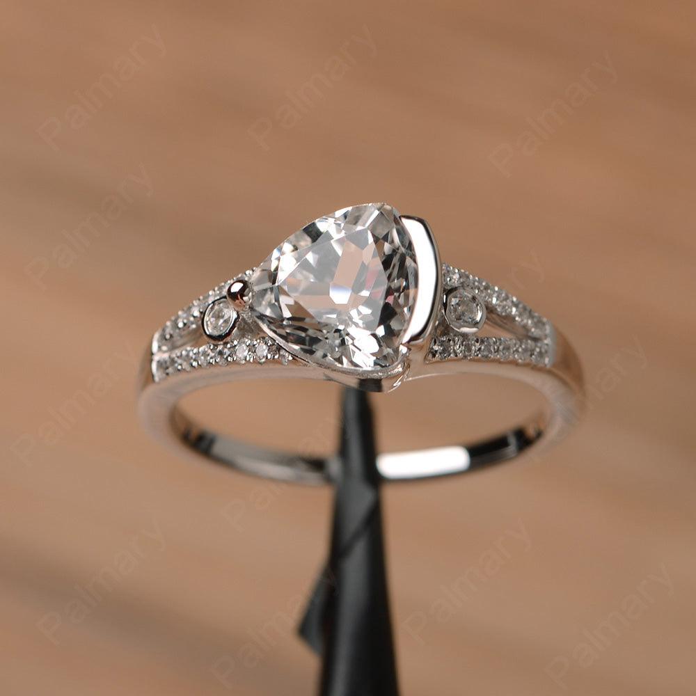 Trillion Cut Split White Topaz Wedding Rings - Palmary