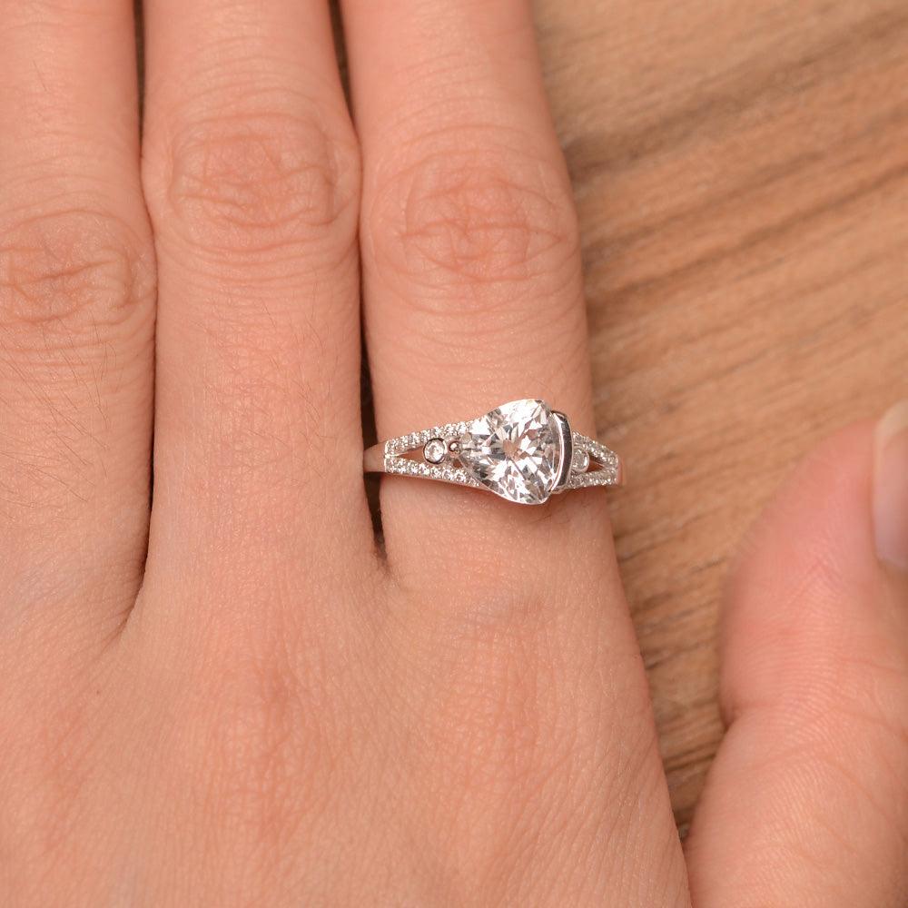 Trillion Cut Split White Topaz Wedding Rings - Palmary